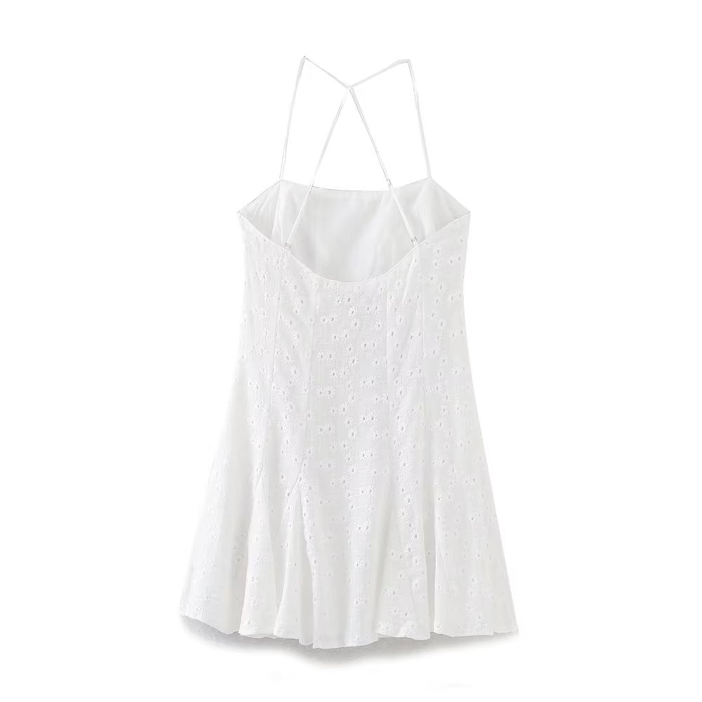 Summer Women Clothing Fashionable Elegant Hollow Out Cutout Embroidered Short Dress