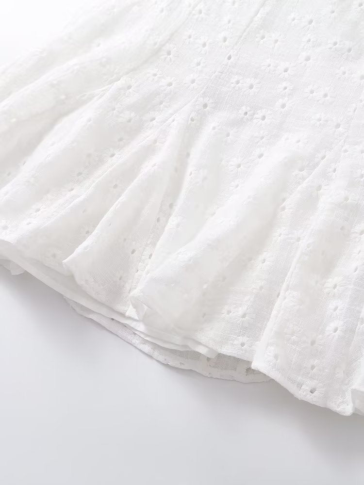 Summer Women Clothing Fashionable Elegant Hollow Out Cutout Embroidered Short Dress