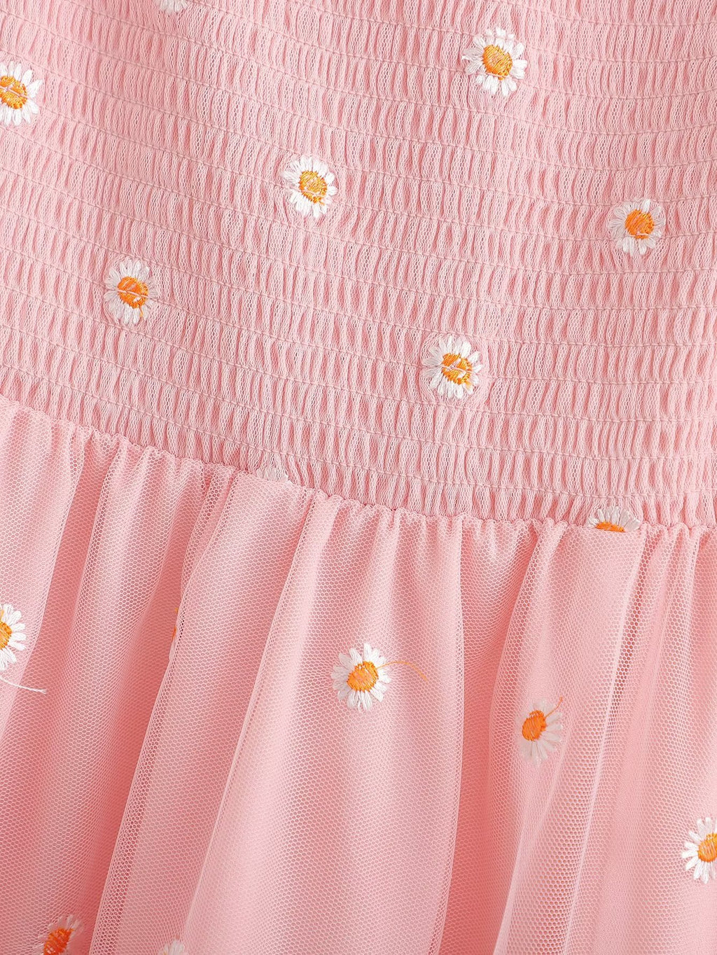 Spring Women Clothing French Square Collar Puff Sleeve Mesh Embroidered High Waist Slimming Dress