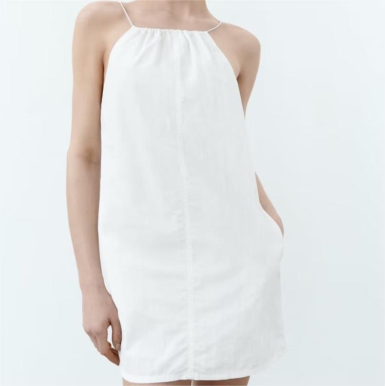 Robe courte blanche sexy dos nu en nylon pour femme, collection été femme