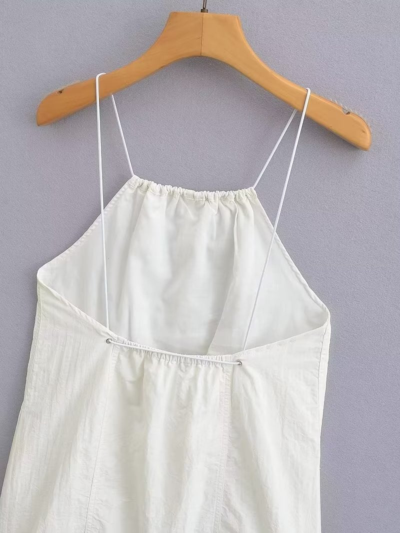 Robe courte blanche sexy dos nu en nylon pour femme, collection été femme