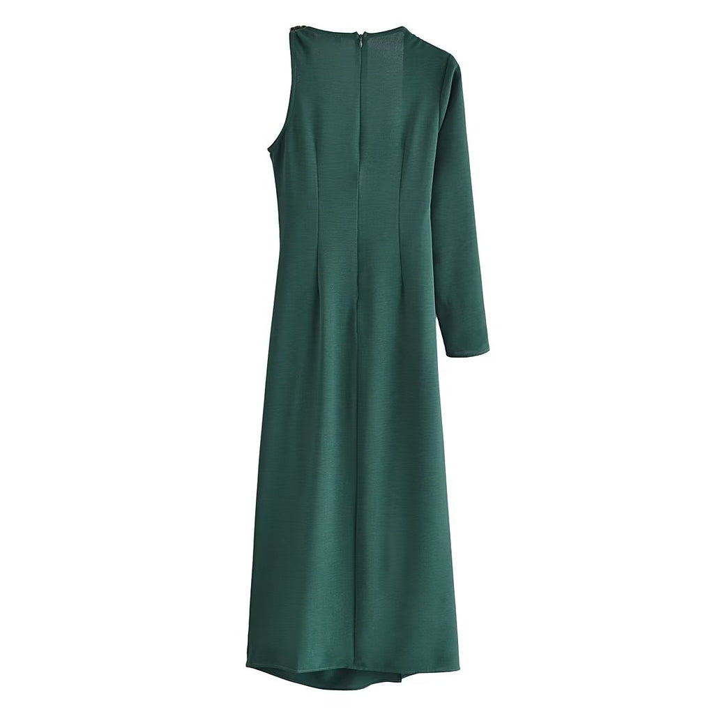 Women Elegant Tint Metal Ornament Asymmetric Dress