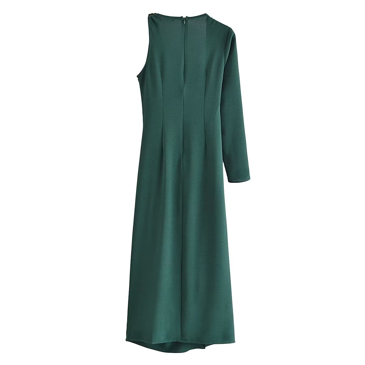 Women Elegant Tint Metal Ornament Asymmetric Dress
