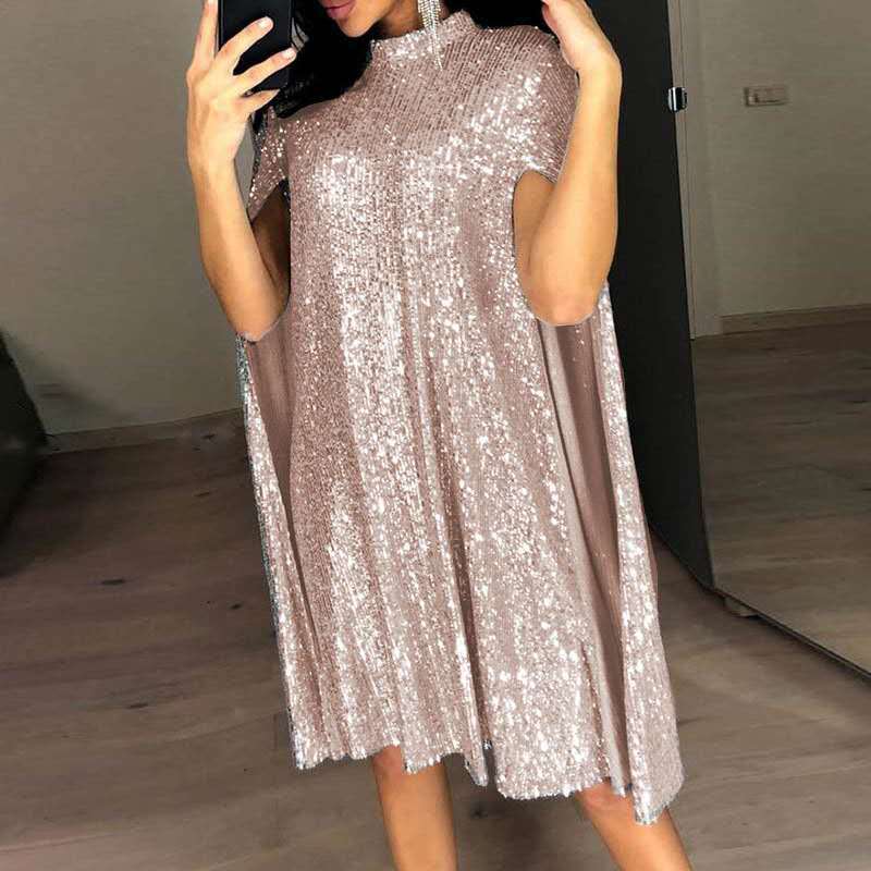 Spring Small Stand Collar Sequ Dress Loose Women Wear