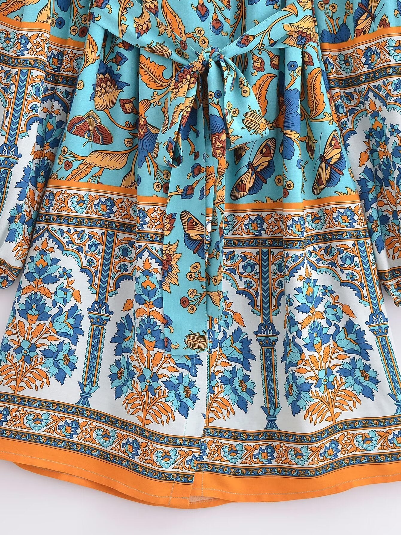 Winter Graceful Fashionable round Neck Long Sleeve Belt Printed Shirt Dress for Women