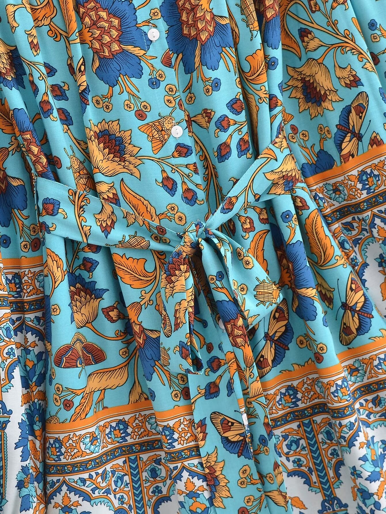 Winter Graceful Fashionable round Neck Long Sleeve Belt Printed Shirt Dress for Women