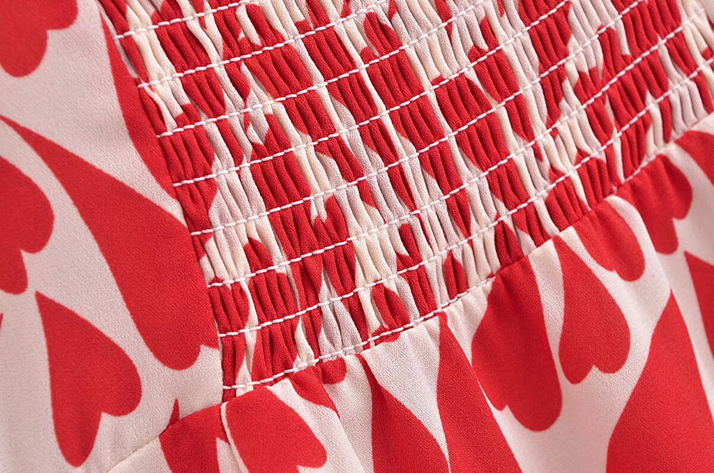Vestido corto de verano con estampado de corazón, cintura ceñida y cordones