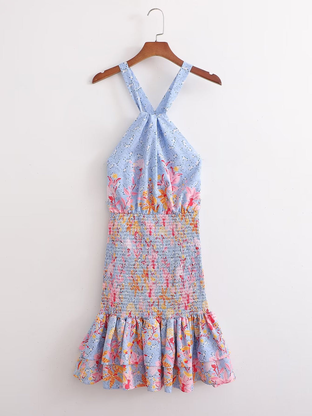 Vestido de otoño para mujer con lazo cruzado en la espalda estampado