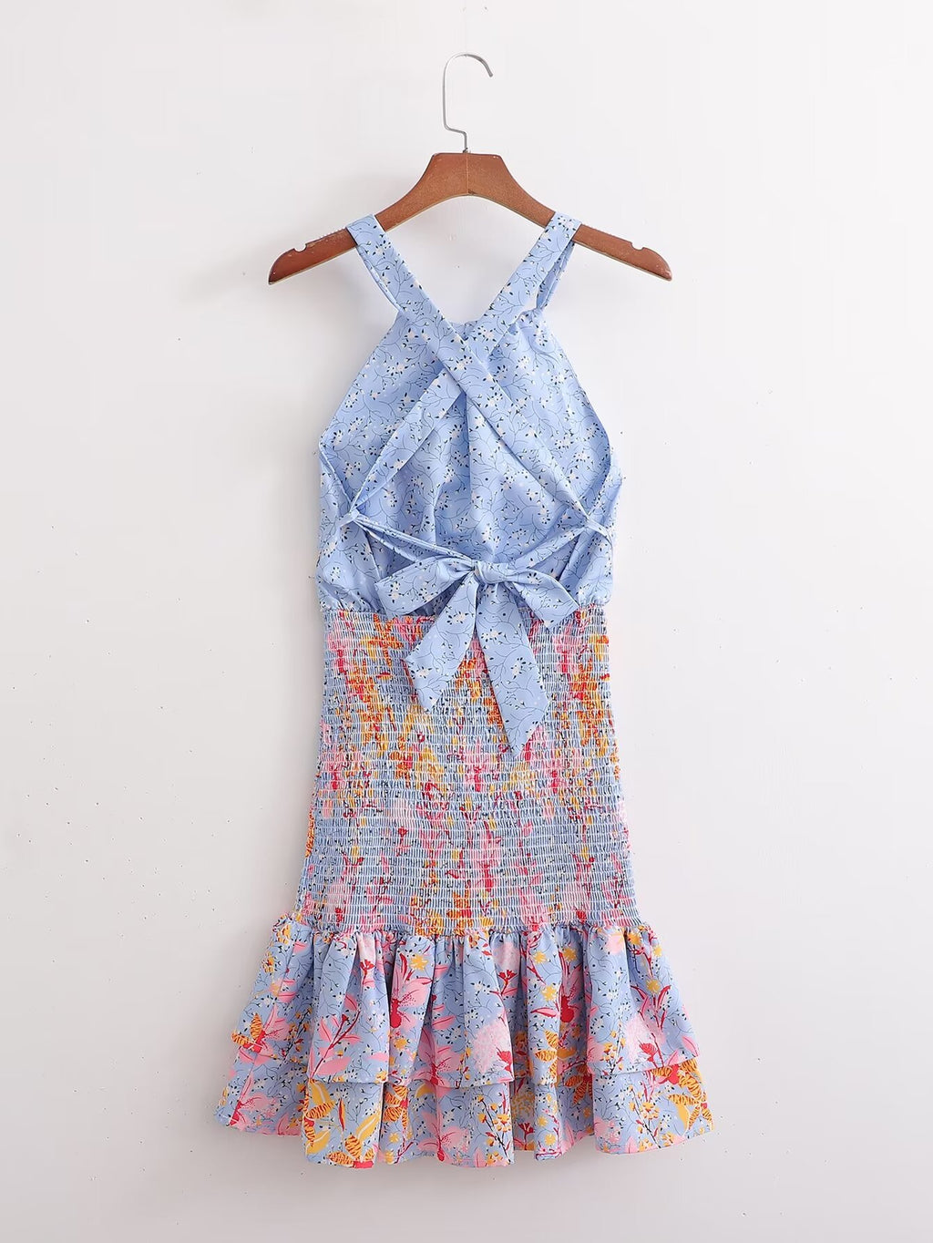 Vestido de otoño para mujer con lazo cruzado en la espalda estampado