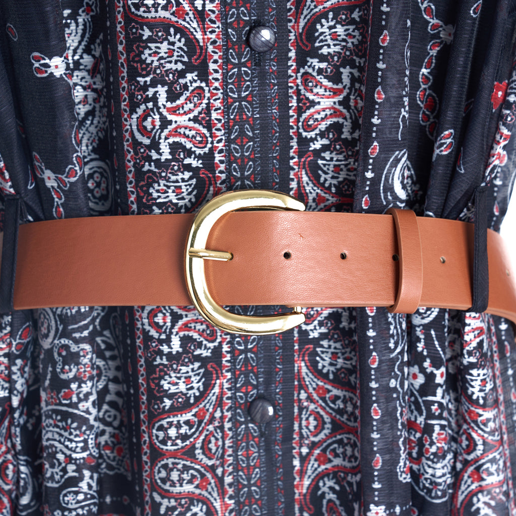 Conjunto de dos piezas largo con solapa y botonadura sencilla para mujer con vestido estampado de posicionamiento