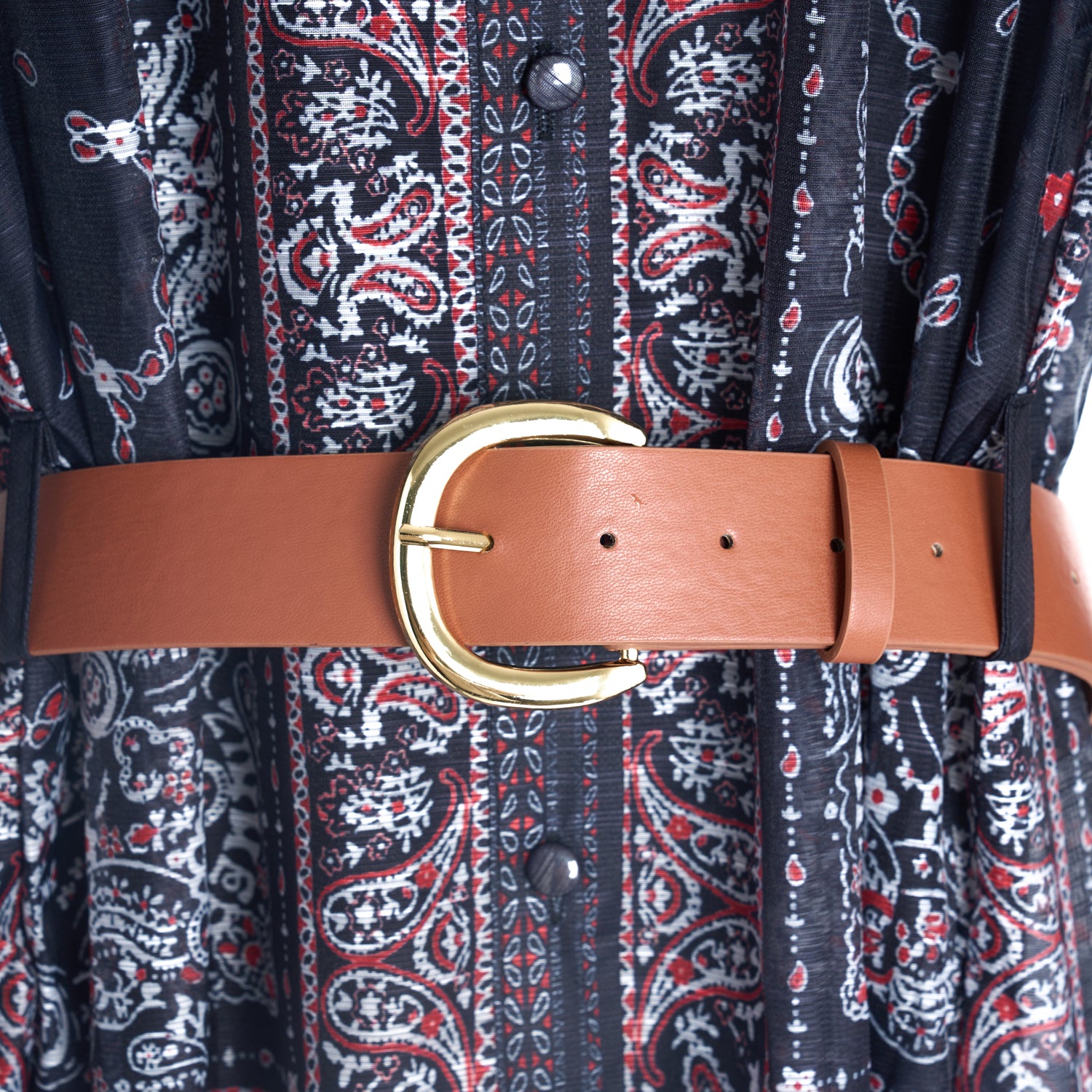 Conjunto de dos piezas largo con solapa y botonadura sencilla para mujer con vestido estampado de posicionamiento