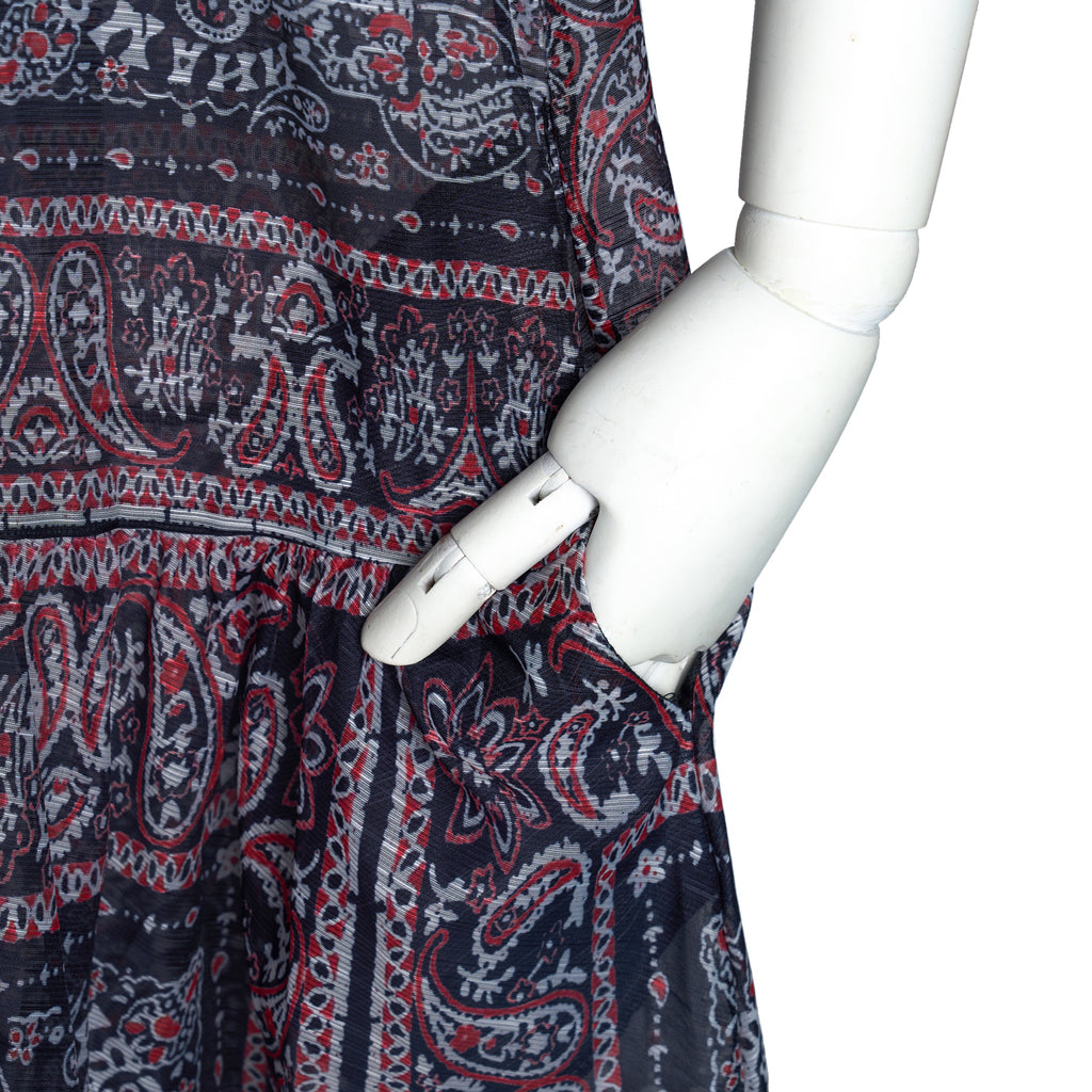 Conjunto de dos piezas largo con solapa y botonadura sencilla para mujer con vestido estampado de posicionamiento