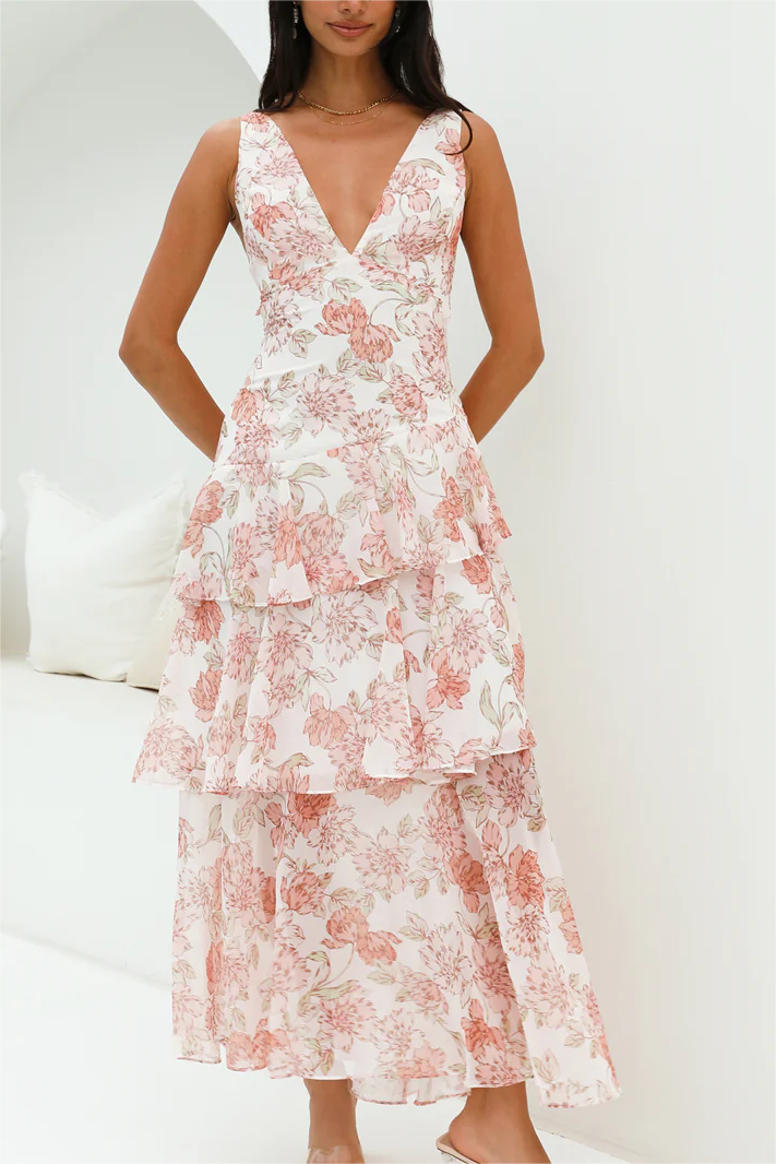 Robe d'été imprimée asymétrique à volants pour femme