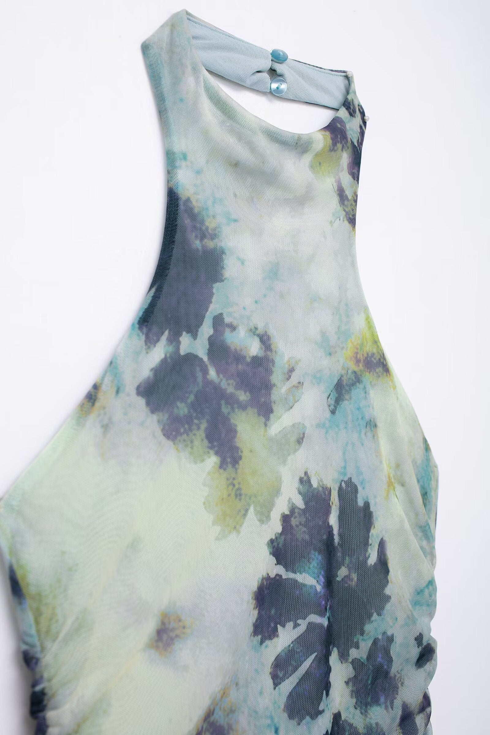 Vestido de mujer con escote en V profundo, espalda descubierta y estampado de tinta, primavera y verano