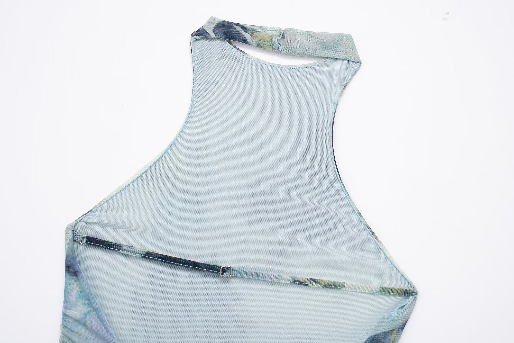 Vestido de mujer con escote en V profundo, espalda descubierta y estampado de tinta, primavera y verano