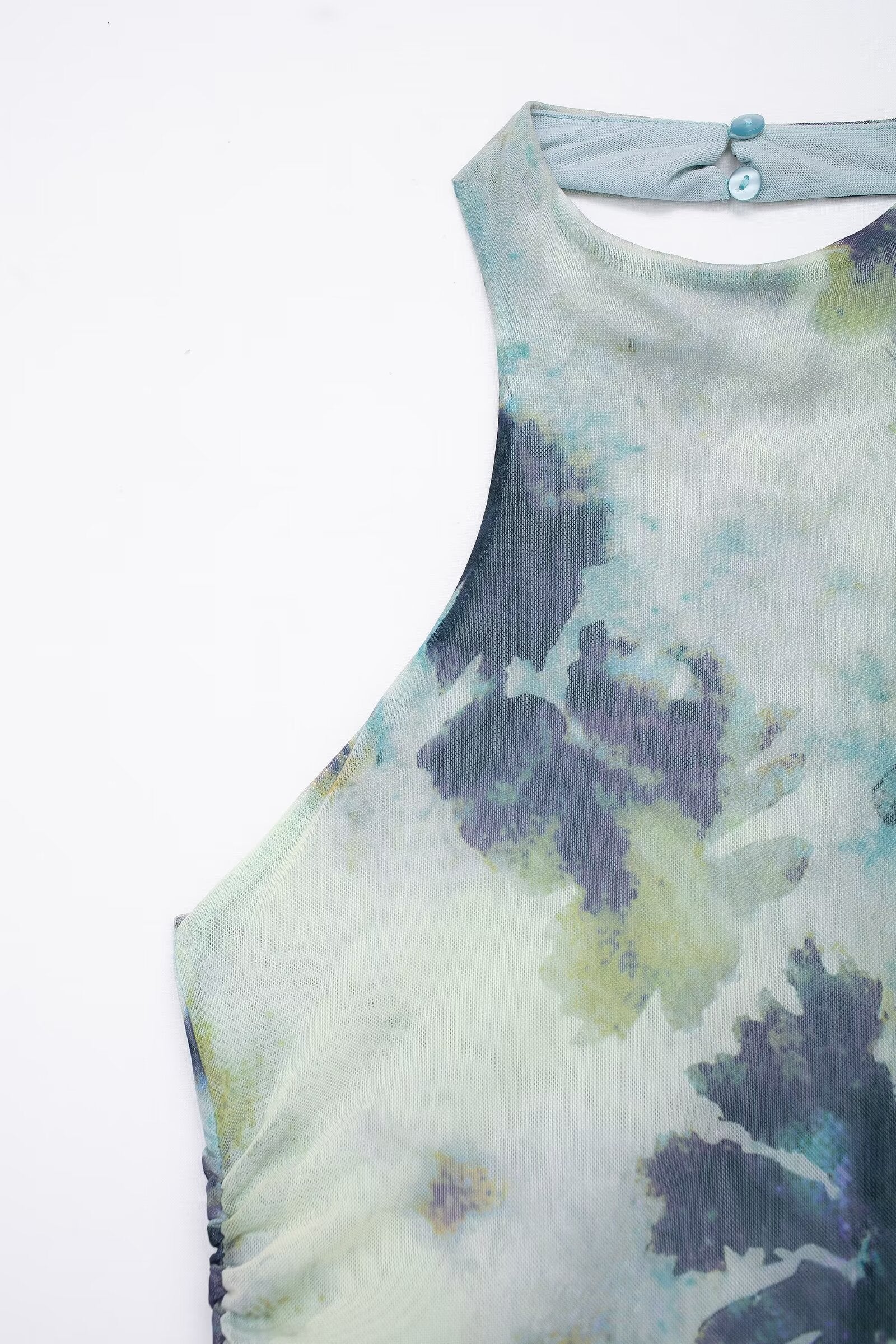 Vestido de mujer con escote en V profundo, espalda descubierta y estampado de tinta, primavera y verano