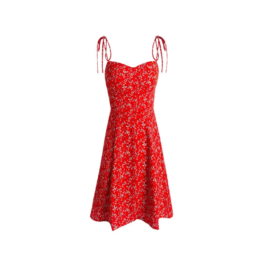 Summer Seaside Holiday Suspender Dress Dress Women Fresh Sweet Floral Slim Fit Cinched Mid Length Dress