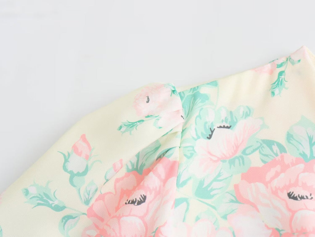 Robe imprimée à col V, manches courtes et taille haute pour femme, collection printemps