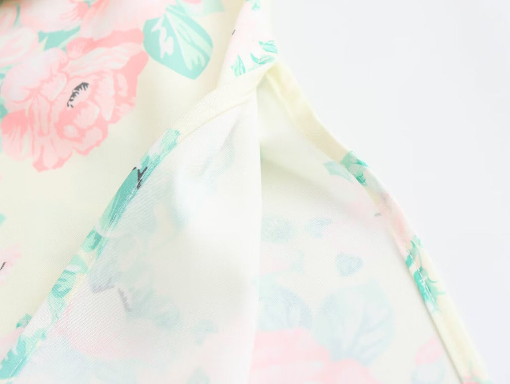 Robe imprimée à col V, manches courtes et taille haute pour femme, collection printemps