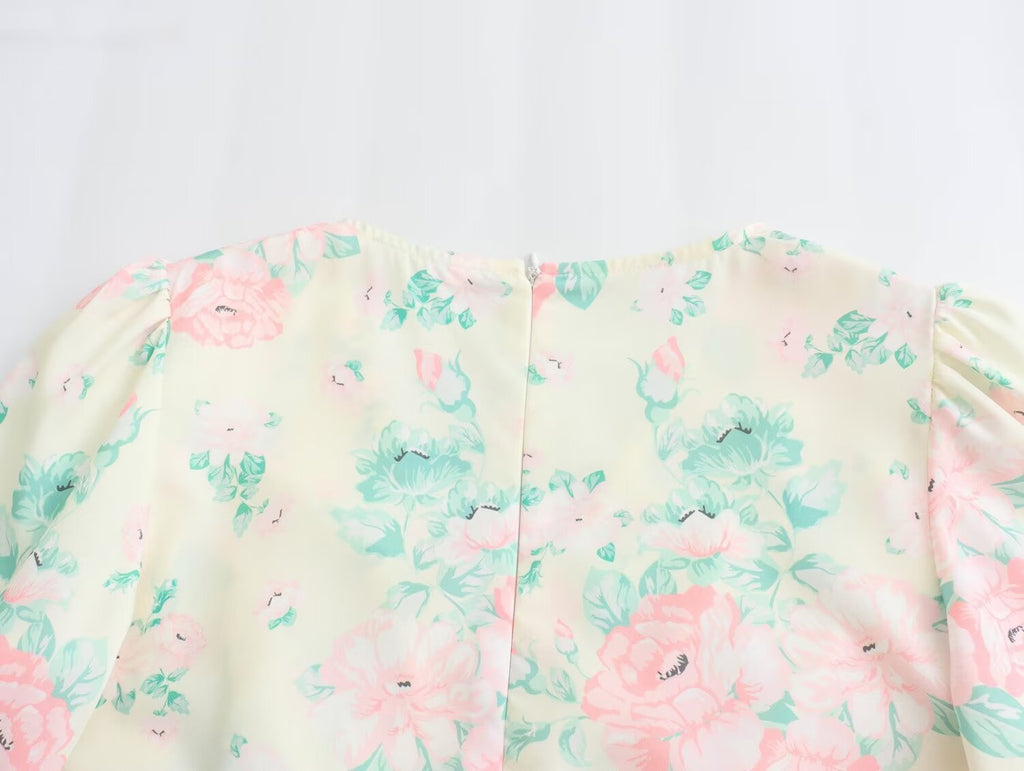 Robe imprimée à col V, manches courtes et taille haute pour femme, collection printemps
