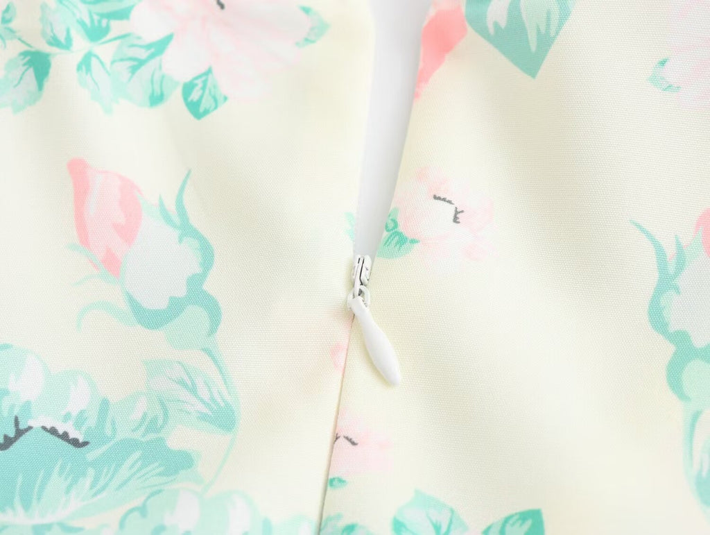 Robe imprimée à col V, manches courtes et taille haute pour femme, collection printemps