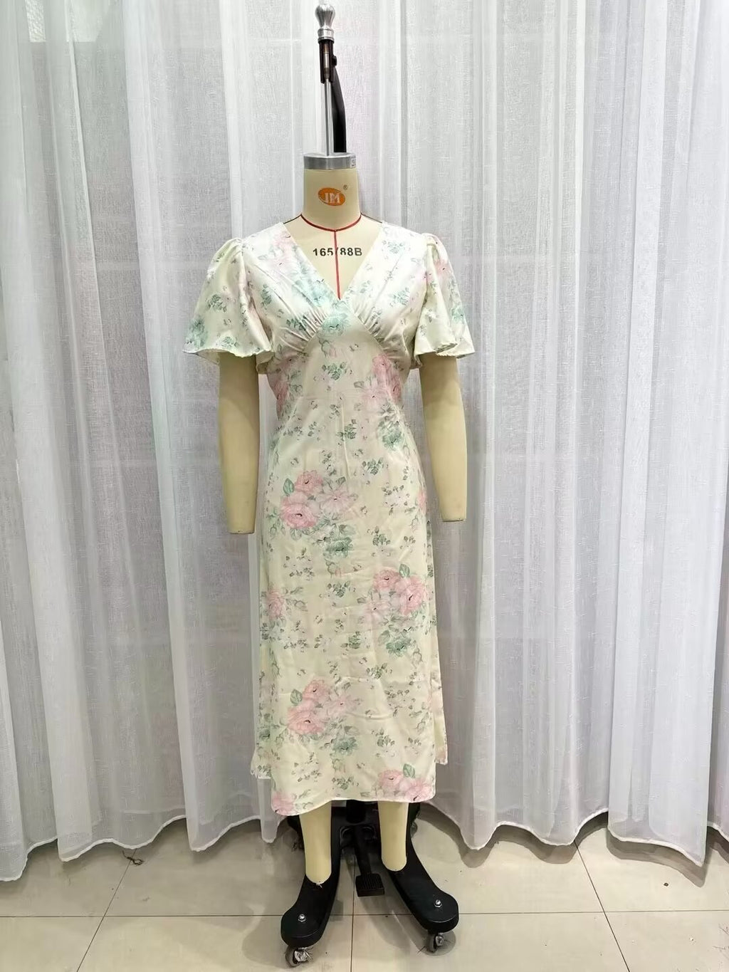 Robe imprimée à col V, manches courtes et taille haute pour femme, collection printemps