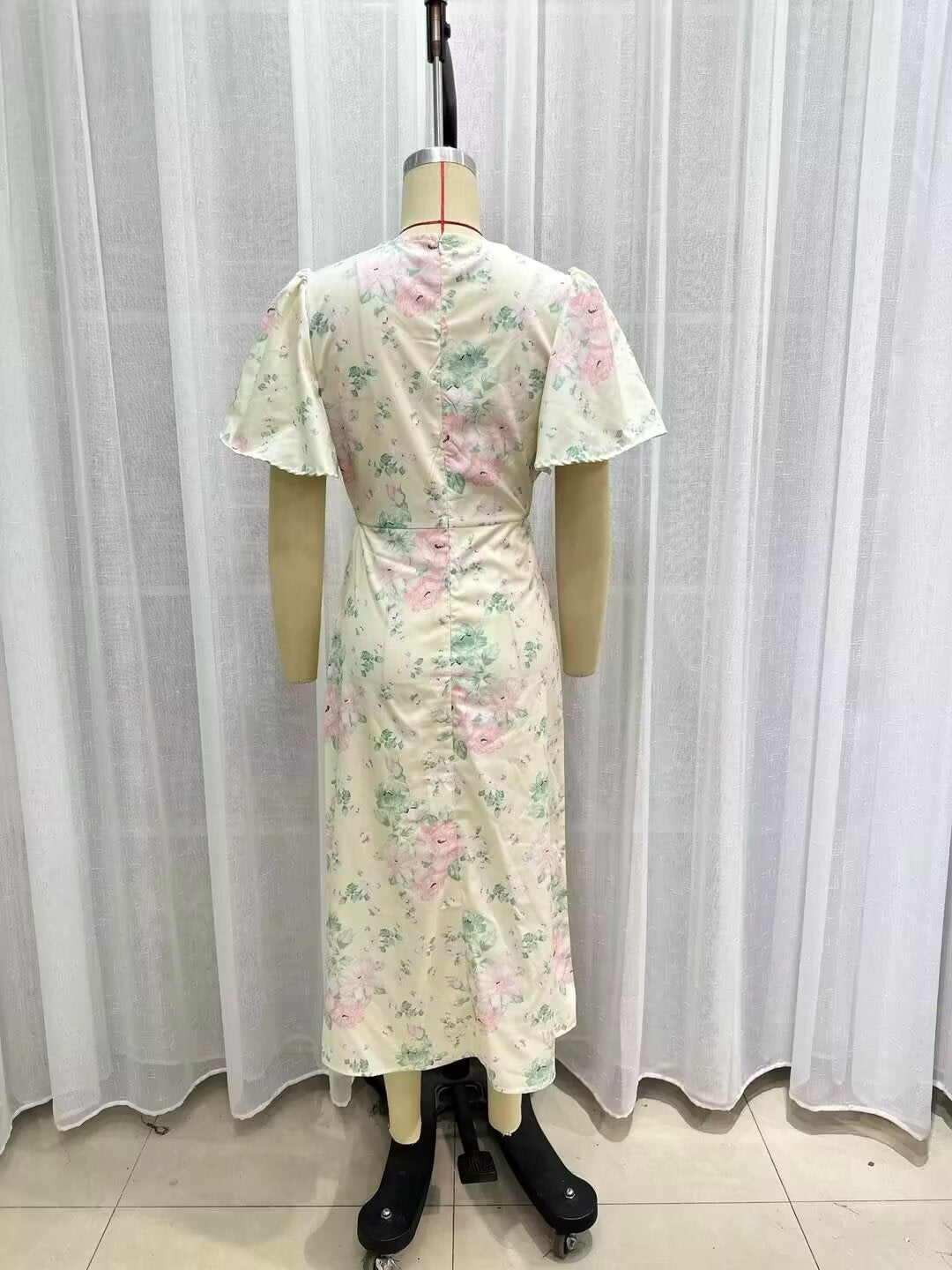 Robe imprimée à col V, manches courtes et taille haute pour femme, collection printemps