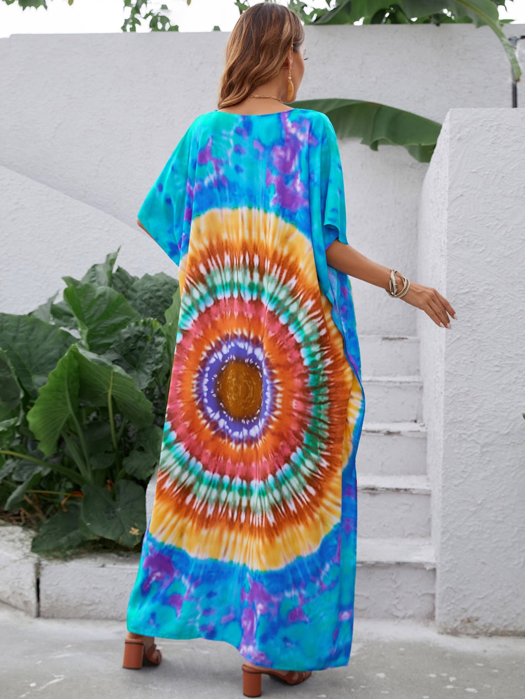 Vestido elegante de verano con escote en V y estampado de línea A para mujer