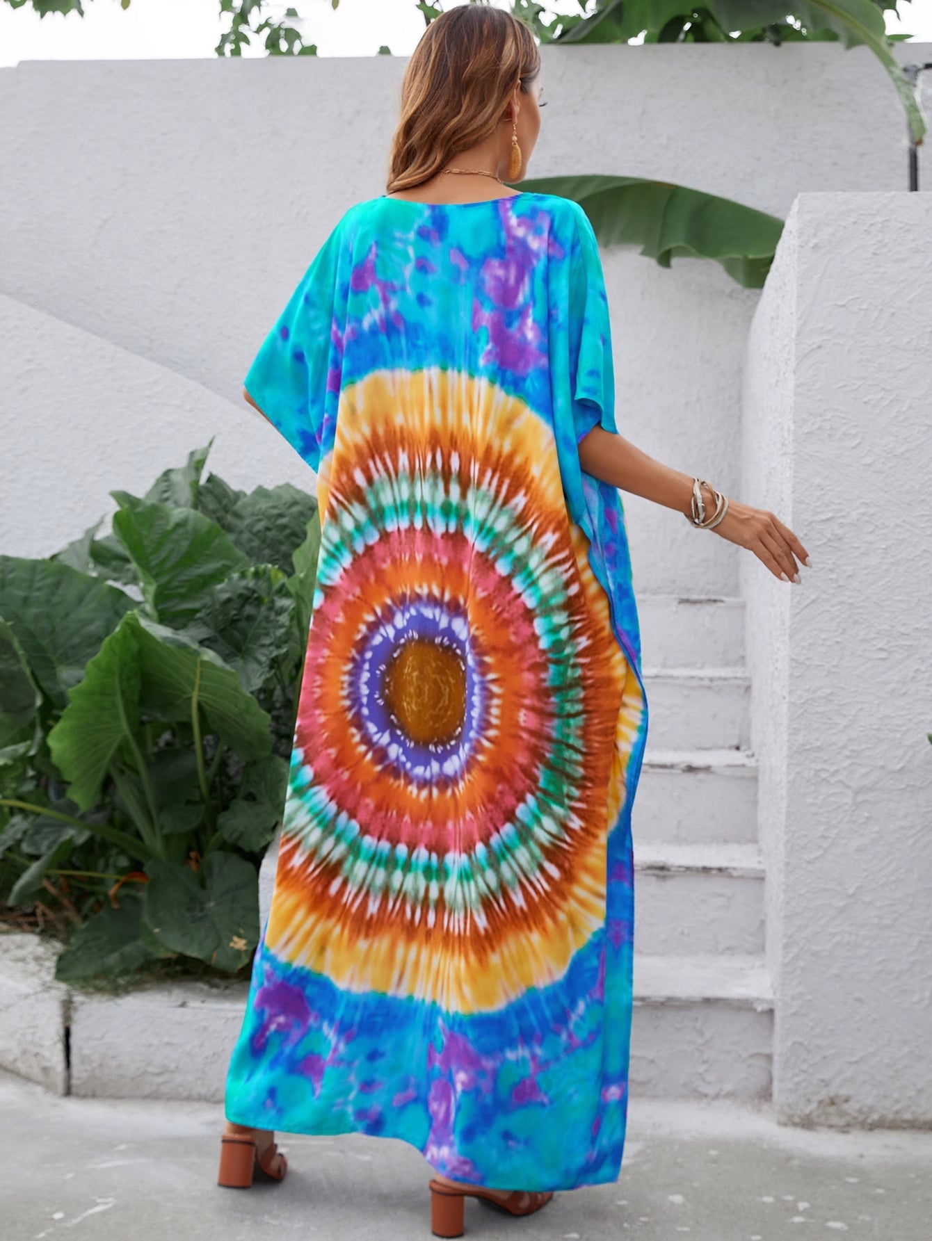 Vestido elegante de verano con escote en V y estampado de línea A para mujer