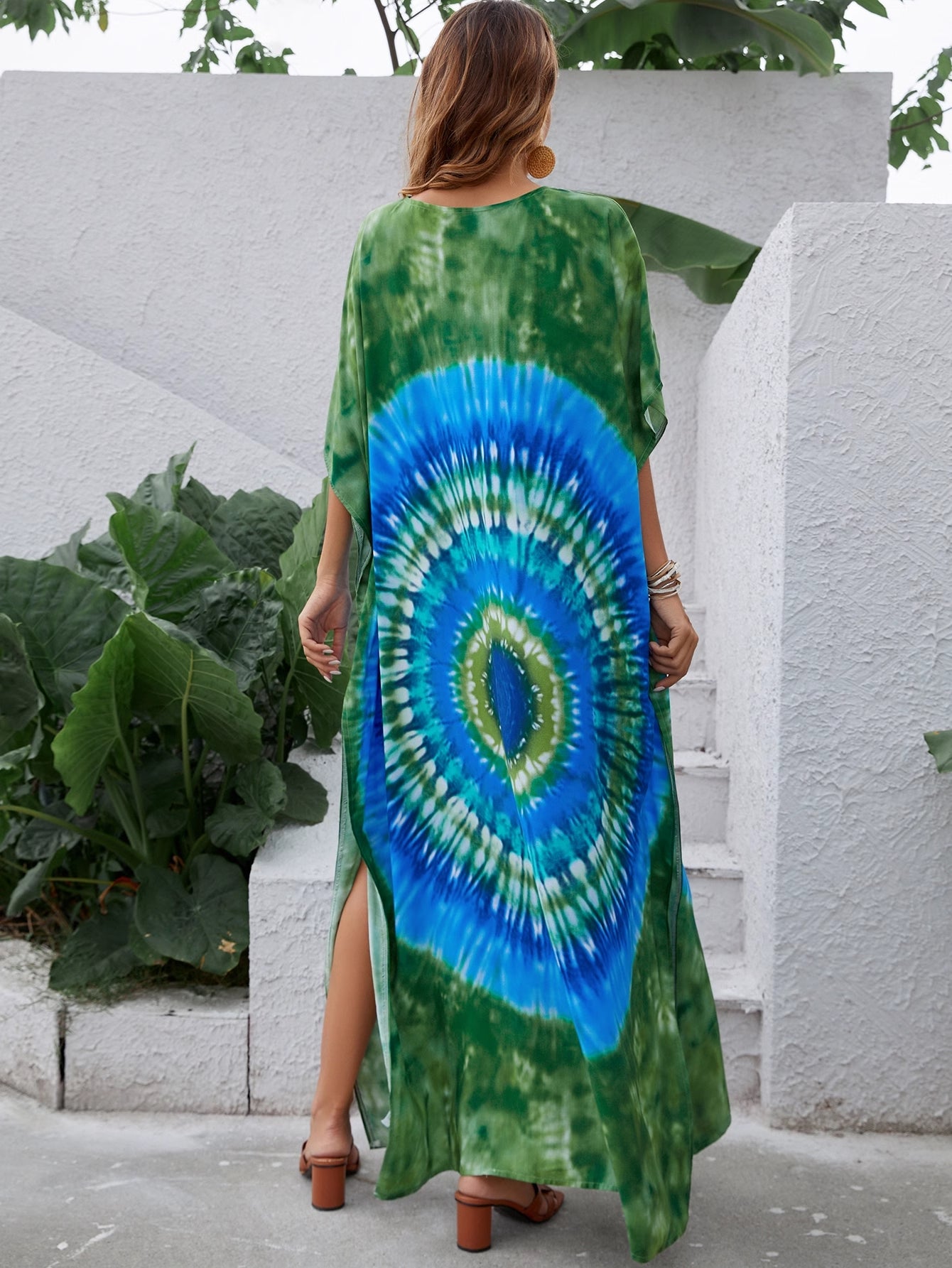 Vestido elegante de verano con escote en V y estampado de línea A para mujer