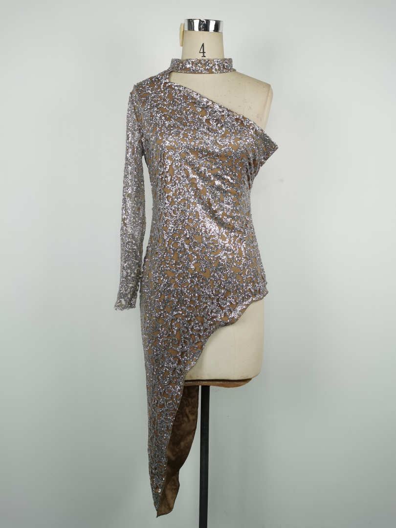 Spring Summer Women Clothing Bronzing One Shoulder Backless A Line Dress Sexy Dress