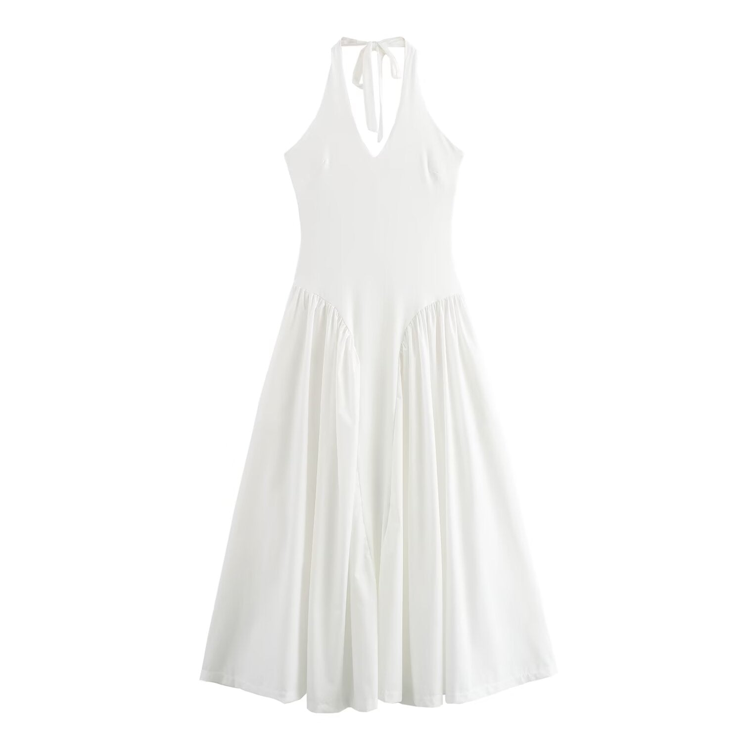 Robe longue maxi décontractée unie à col halter et coupe ajustée aux hanches pour femme