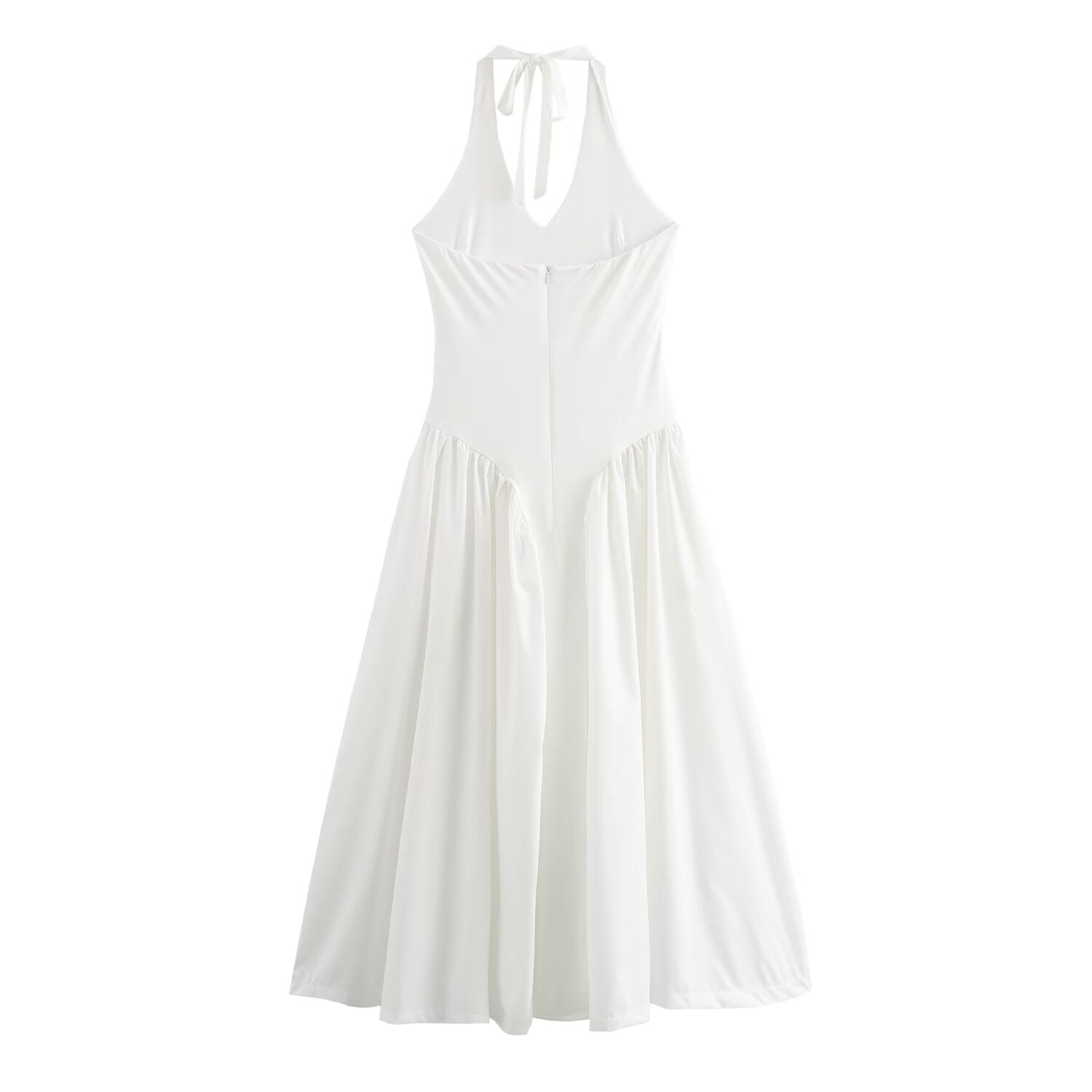 Robe longue maxi décontractée unie à col halter et coupe ajustée aux hanches pour femme