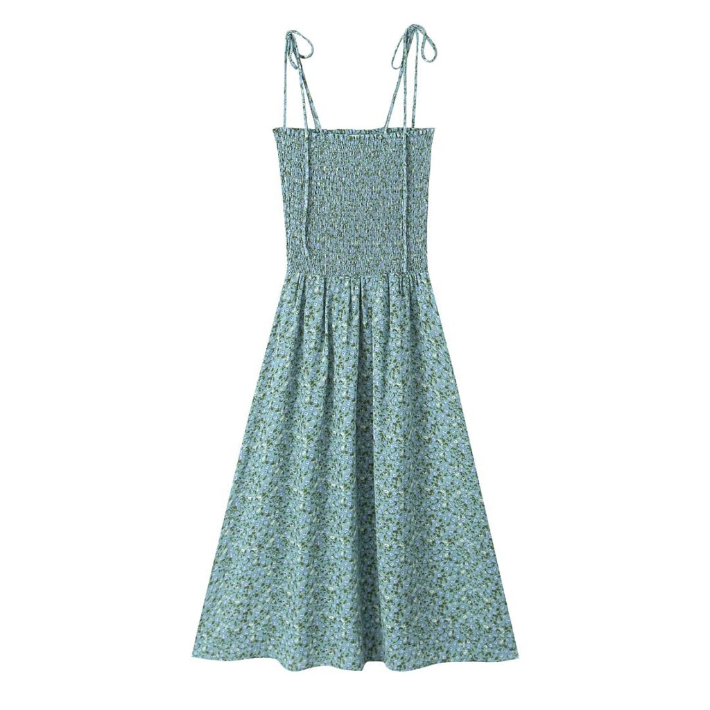 Summer Pastoral Fresh Slim Fit Tied Printing Slip Dress Women