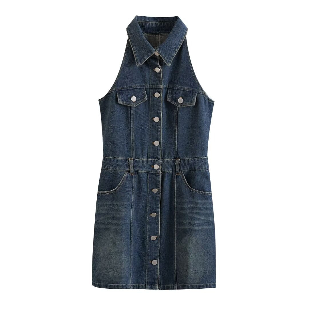 Vêtements pour femmes : Chemise polo sans manches à col polo, robe en jean décontractée et ample