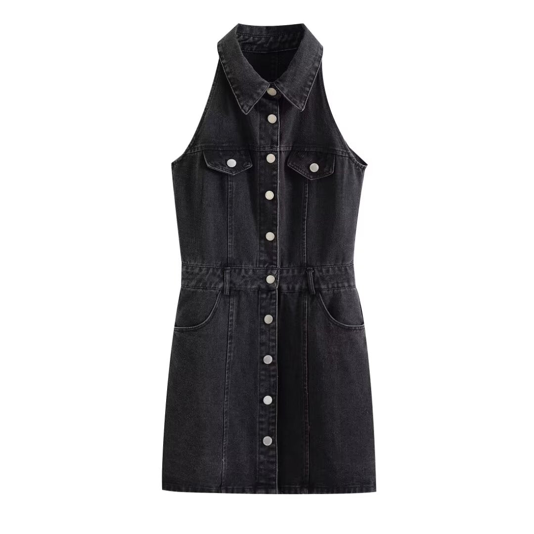 Vêtements pour femmes : Chemise polo sans manches à col polo, robe en jean décontractée et ample