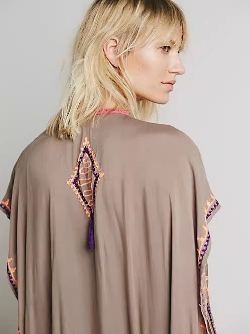 Women Summer Sleeveless Embroidered Ankle Length Cape Dress