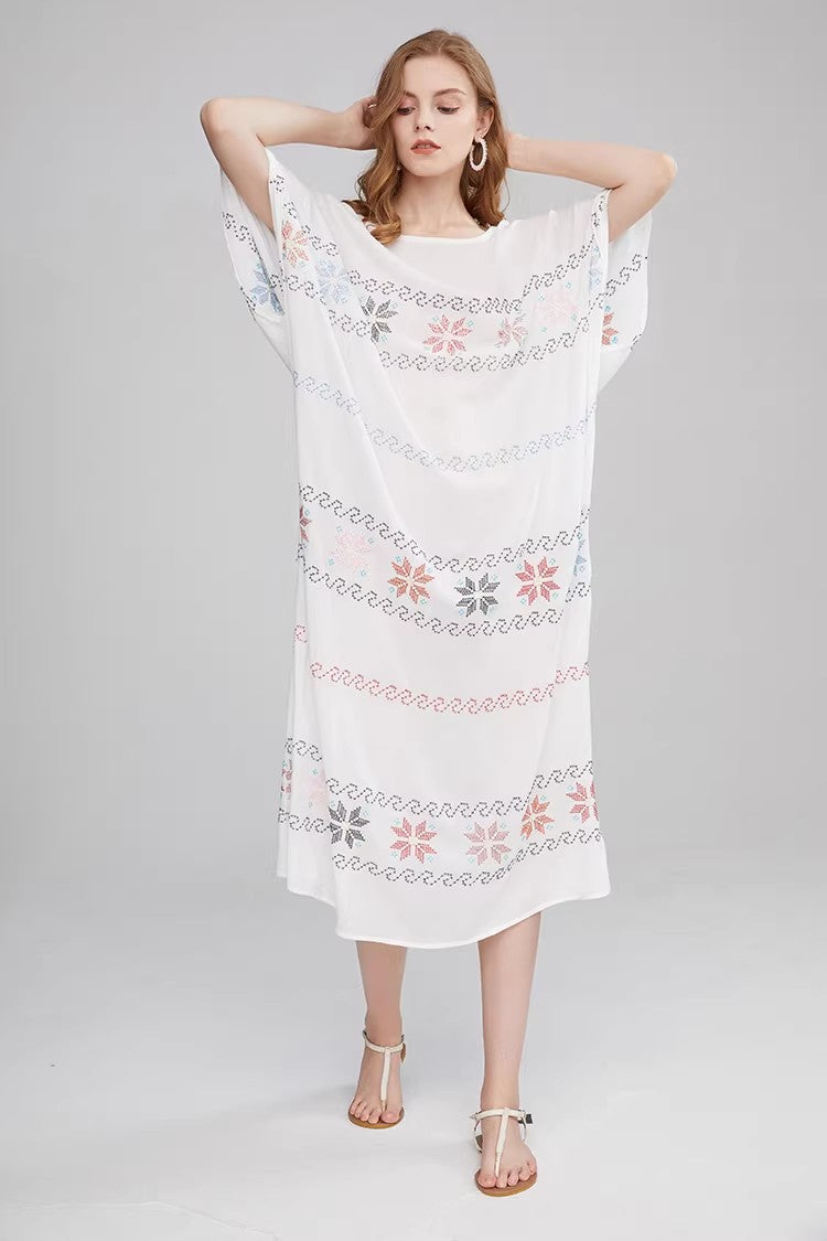 Vestido de verano de manga corta con bordado en forma de A para mujer