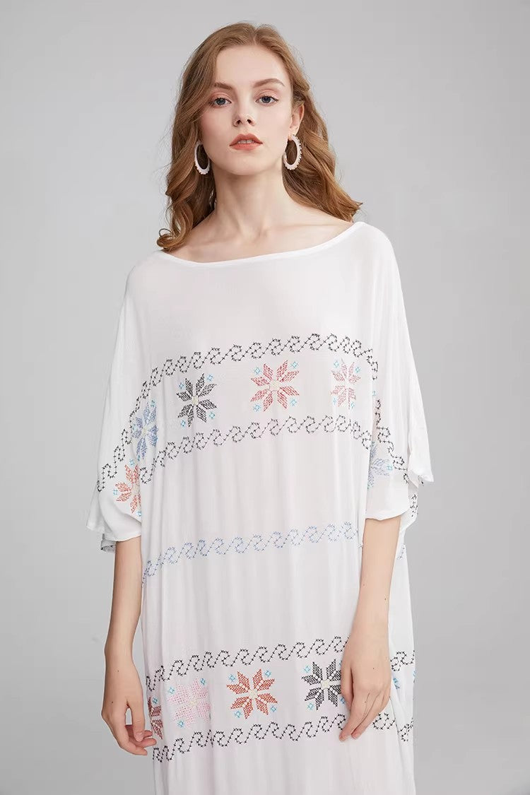 Vestido de verano de manga corta con bordado en forma de A para mujer
