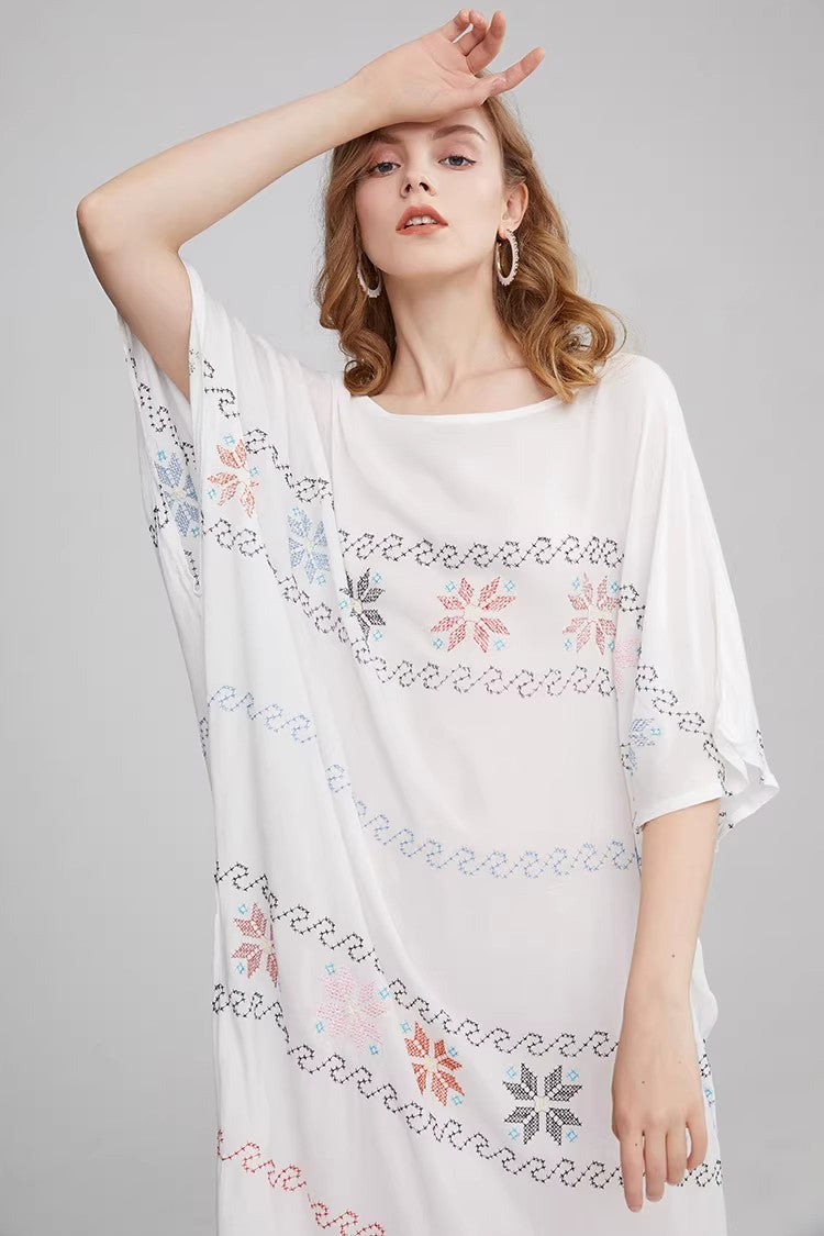 Vestido de verano de manga corta con bordado en forma de A para mujer