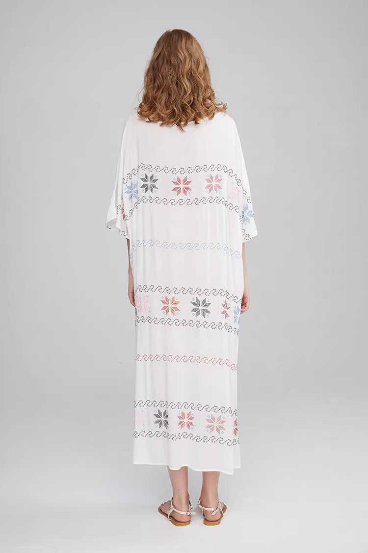 Vestido de verano de manga corta con bordado en forma de A para mujer