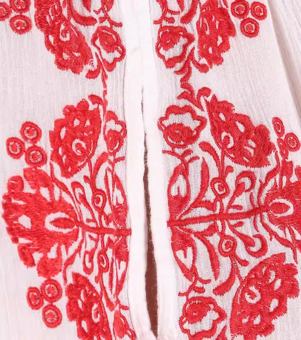 Women Spring Embroidered Printed Button Maxi Dress