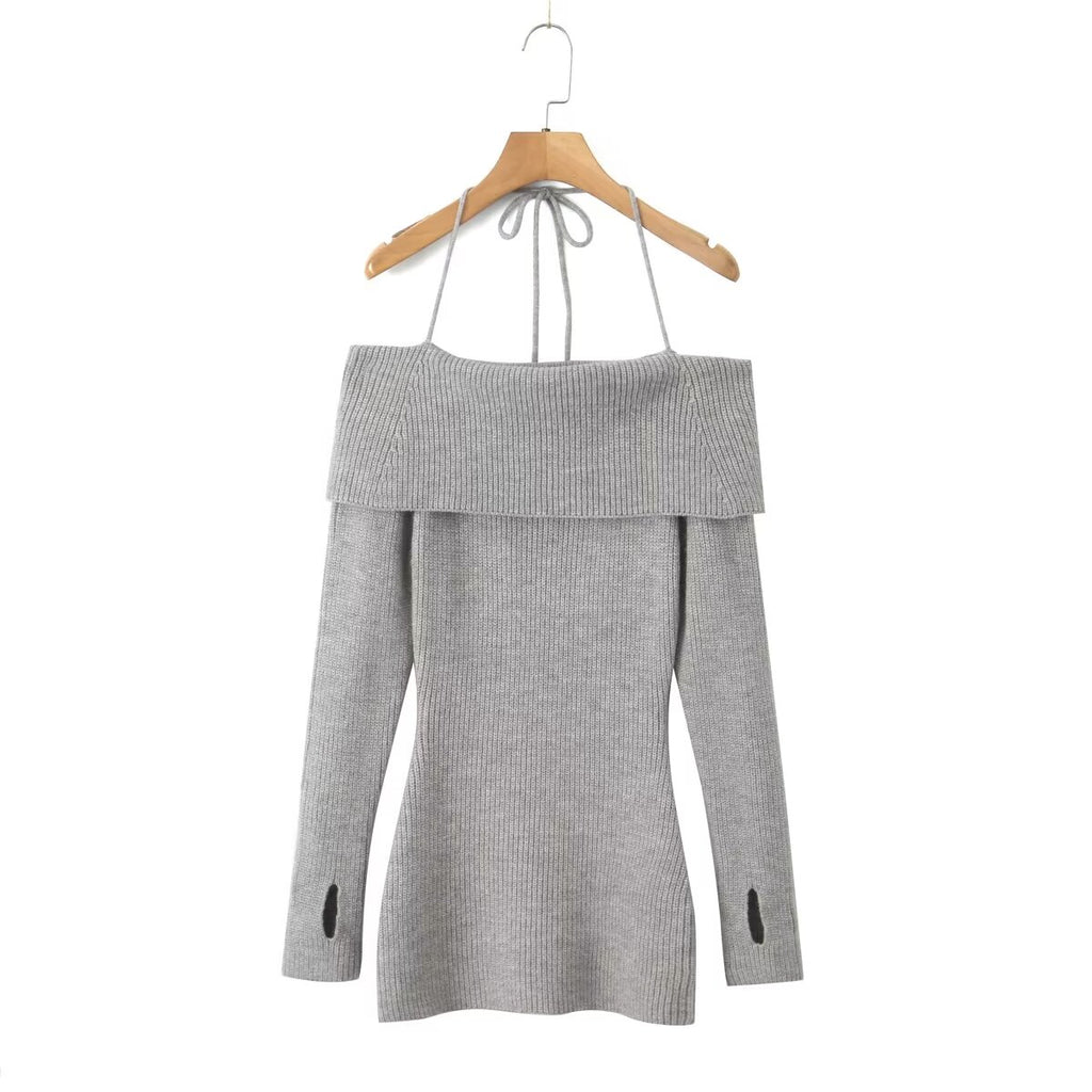 Robe bustier en maille à épaules dénudées pour femme, idéale pour le début du printemps, avec sous-vêtements, taille basse et coupe sexy.