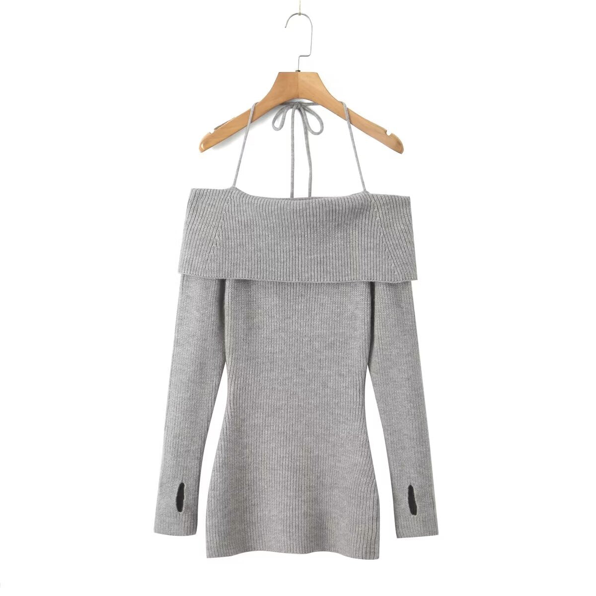 Robe bustier en maille à épaules dénudées pour femme, idéale pour le début du printemps, avec sous-vêtements, taille basse et coupe sexy.