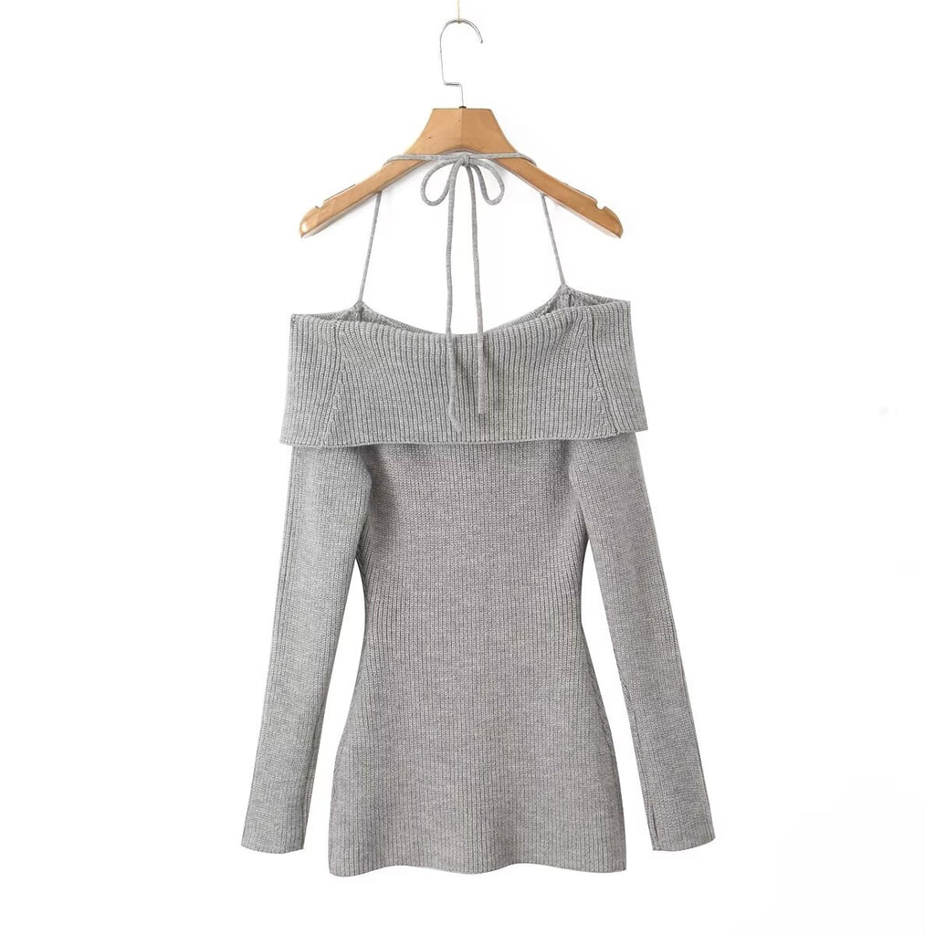 Robe bustier en maille à épaules dénudées pour femme, idéale pour le début du printemps, avec sous-vêtements, taille basse et coupe sexy.