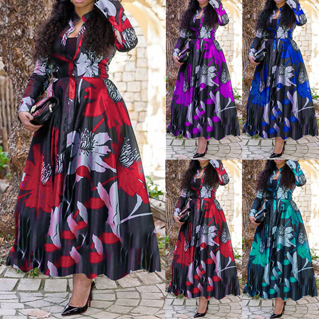 Women Clothing Dress A line Four Sided Stretch Fabric Digital Printing Dress