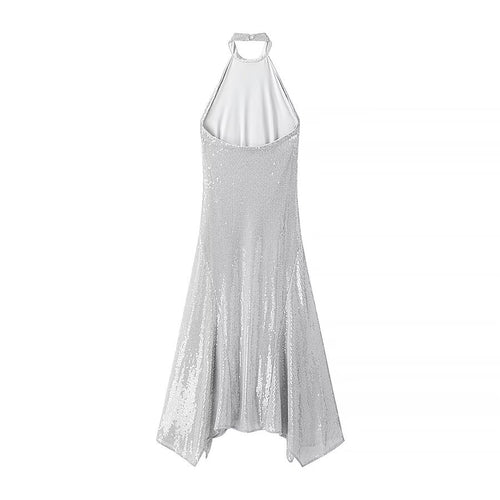 Autumn Winter Elegant Slim Hanging Collar Sequined Dress