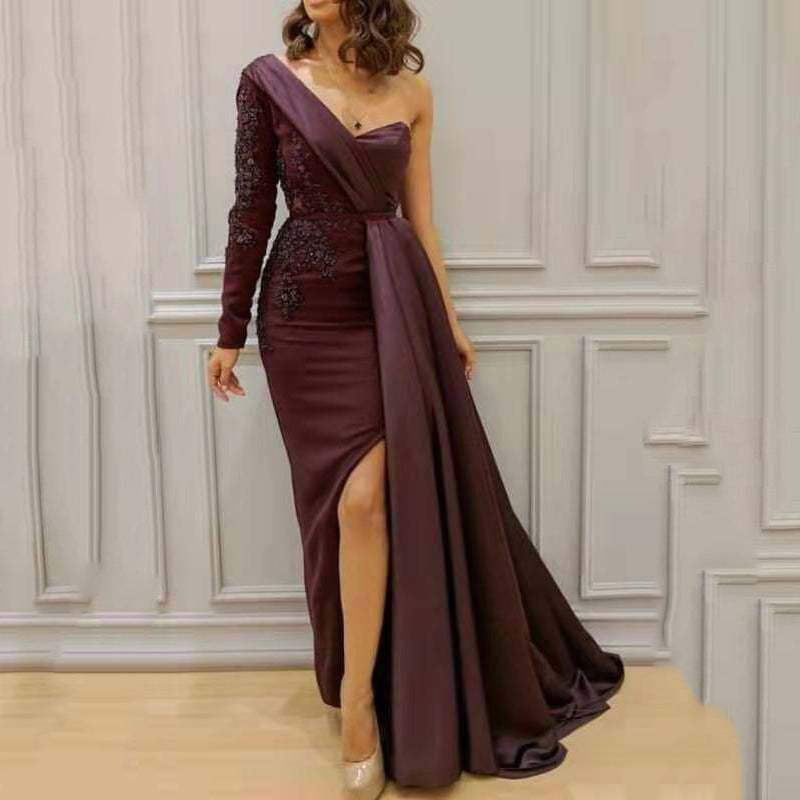Summer Dress Dinner One Shoulder Split Slimming Slim Fit Evening Dress