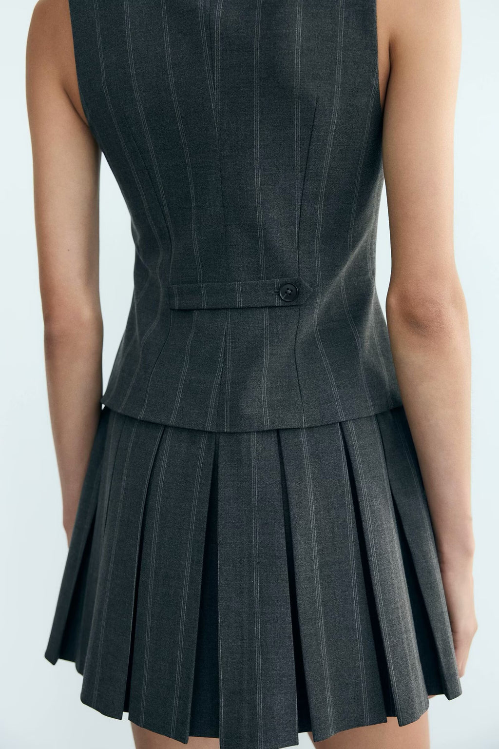 Women Wide Pleated Striped Vest Short Dress