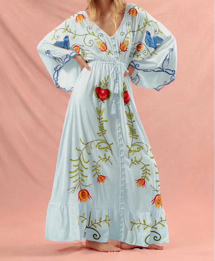 Robe vintage pour femme avec broderie florale bohème